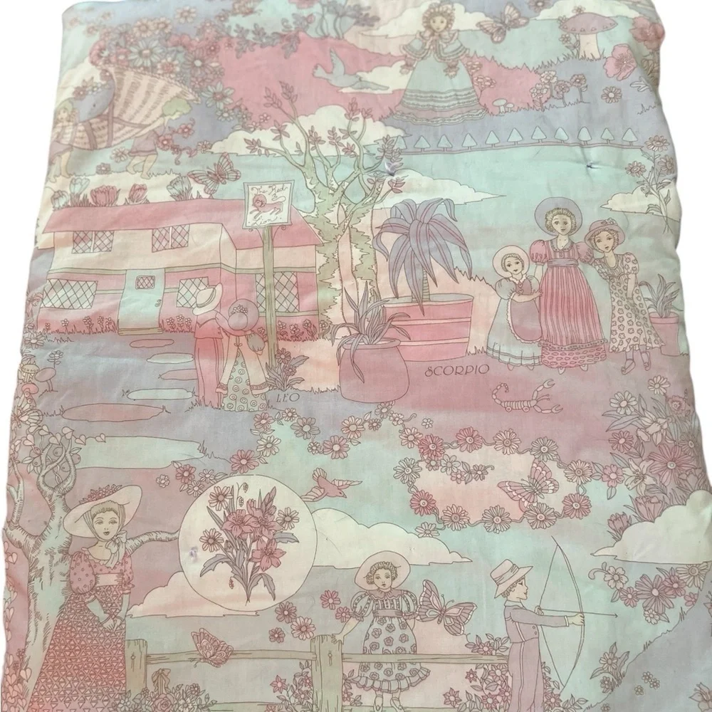 Kaiwai Pink Purple Children Victorian Astrology Lap Quilt Pastel 53” x 40”